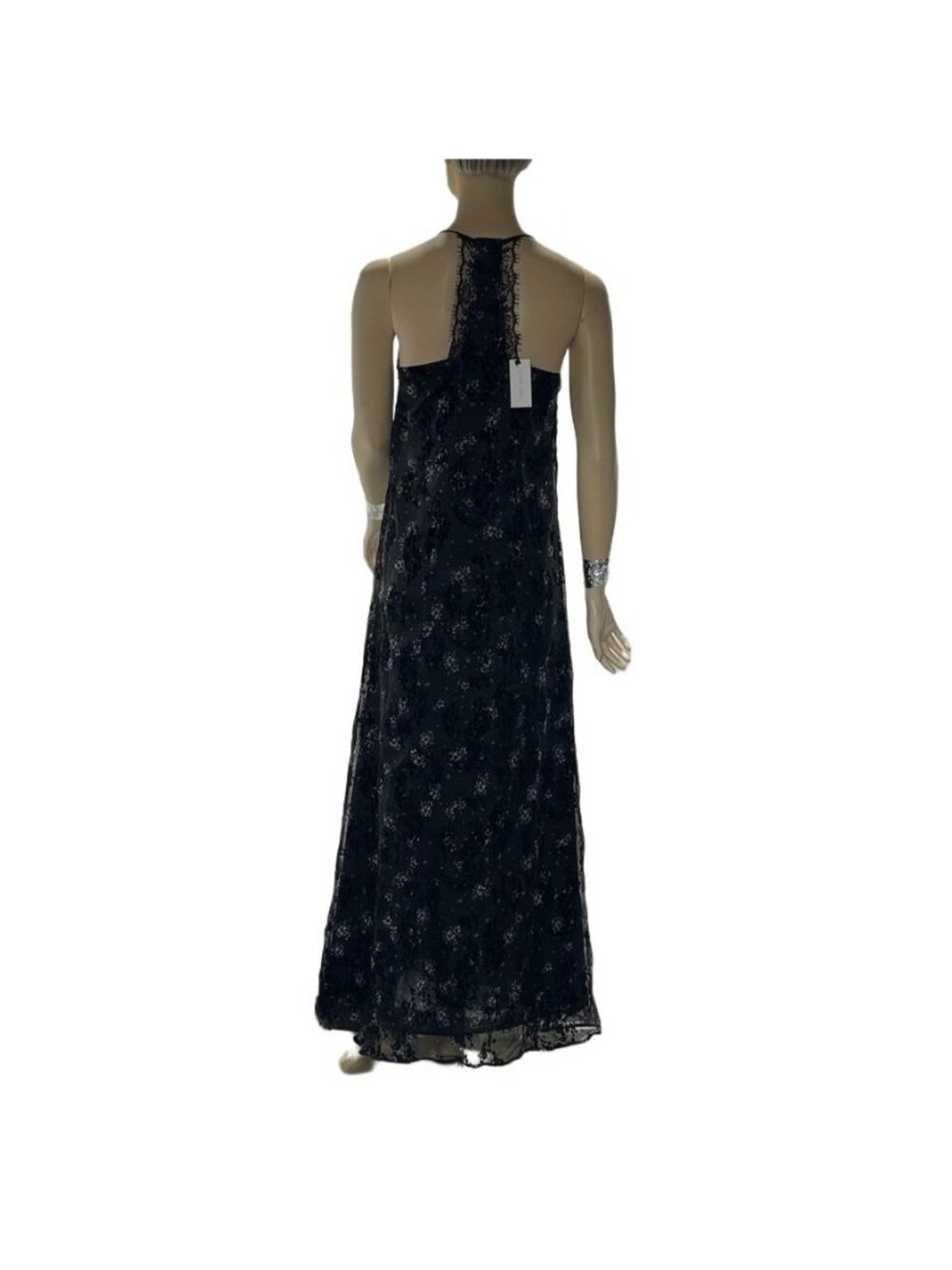 Sugar + Lips Black Lace Maxi Dress S Sleeveless V-Neck Back Detail New - Picture 10 of 16